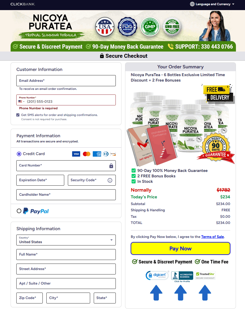 Nicoya PuraTea Secured Order Page